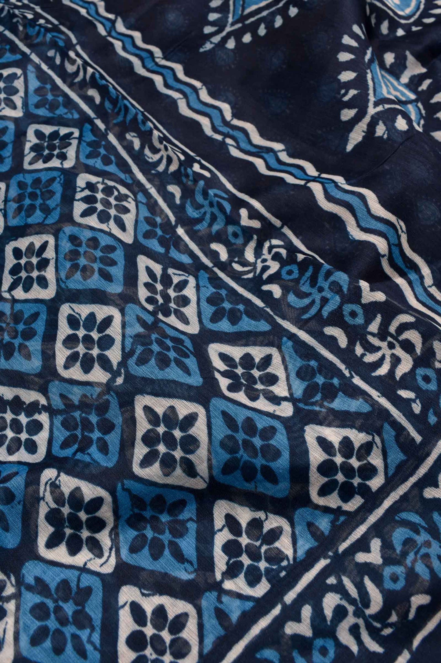 Indigo Blue Semi Chanderi Printed Mosaic Saree