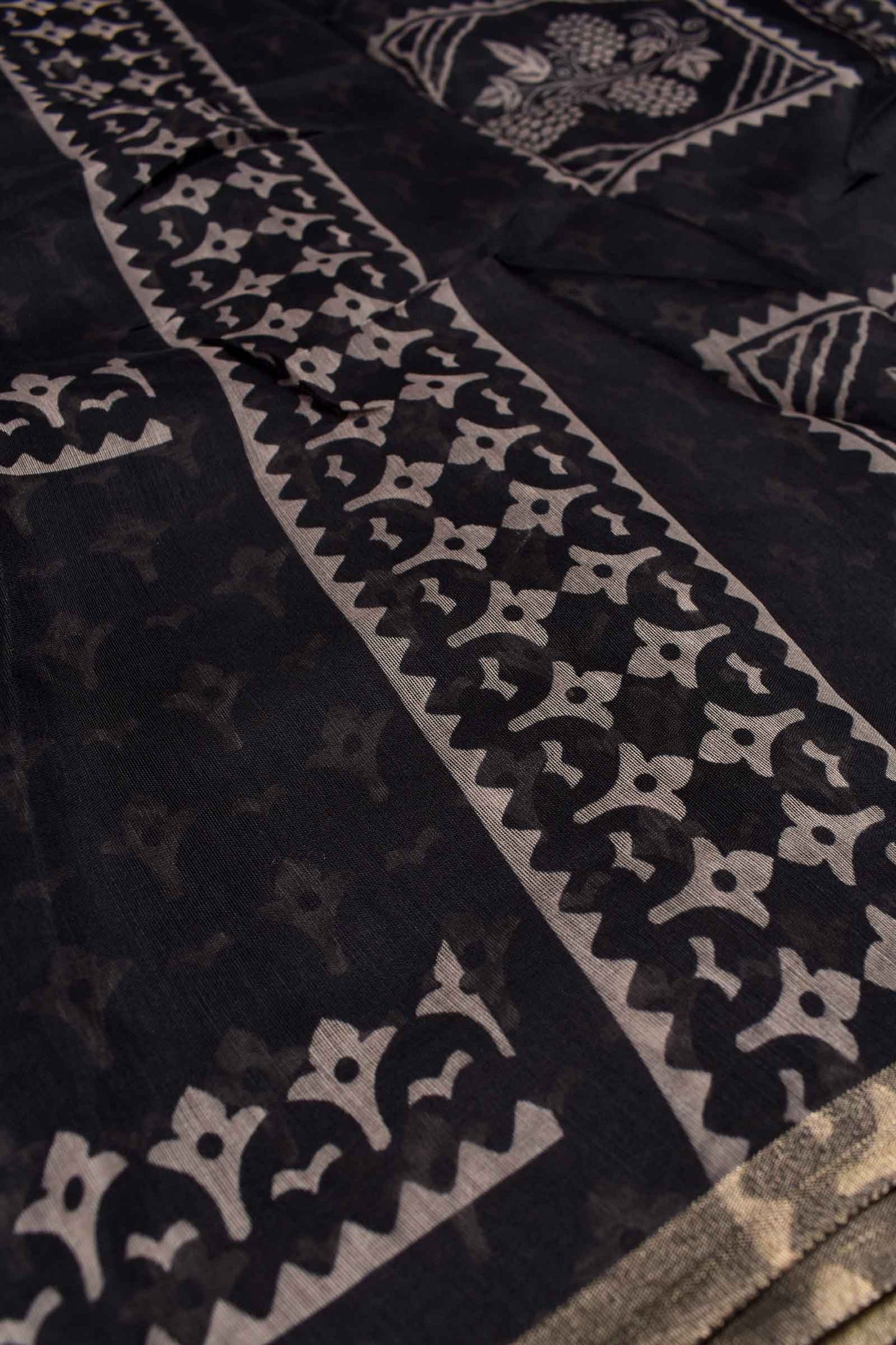 Black Semi Chanderi Fancy Printed Saree