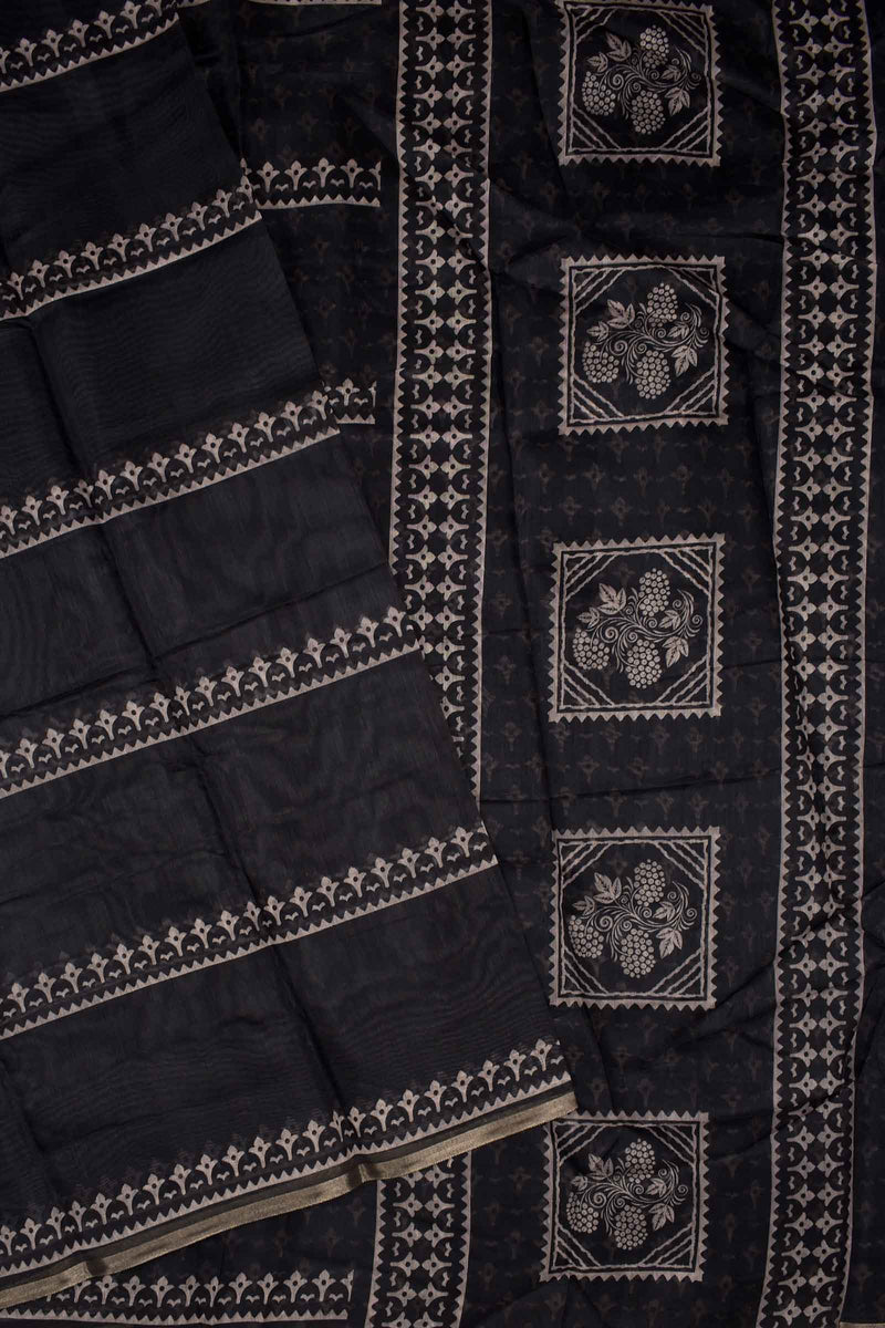 Black Semi Chanderi Fancy Printed Saree