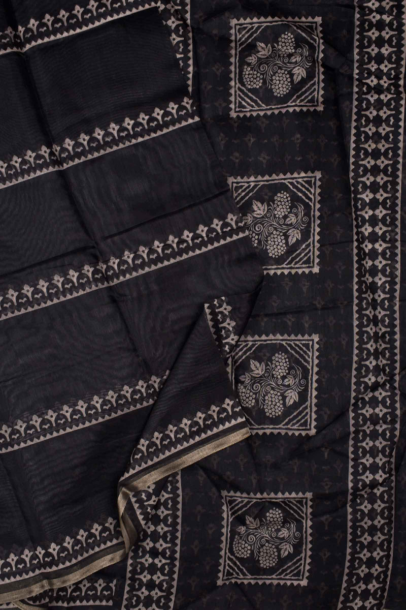 Black Semi Chanderi Fancy Printed Saree