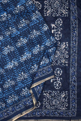 Indigo Blue Semi Chanderi Cycle Printed Saree