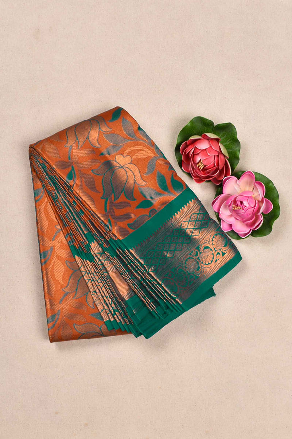 Orange with green contrast art silk saree rakshita tissue visiri