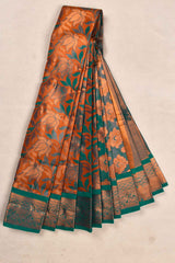 Orange with green contrast art silk saree rakshita tissue visiri