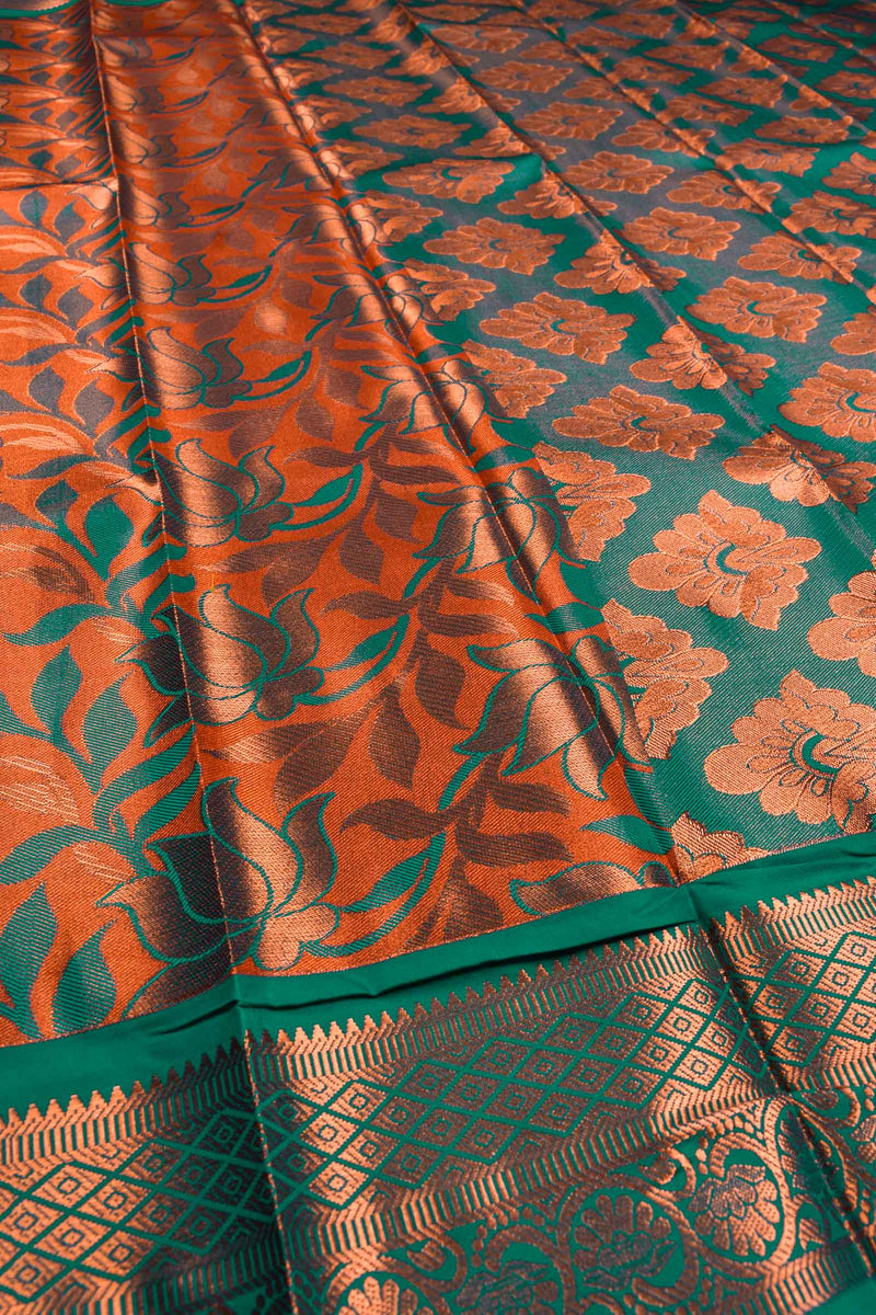 Orange with green contrast art silk saree rakshita tissue visiri