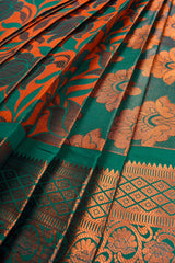 Orange with green contrast art silk saree rakshita tissue visiri