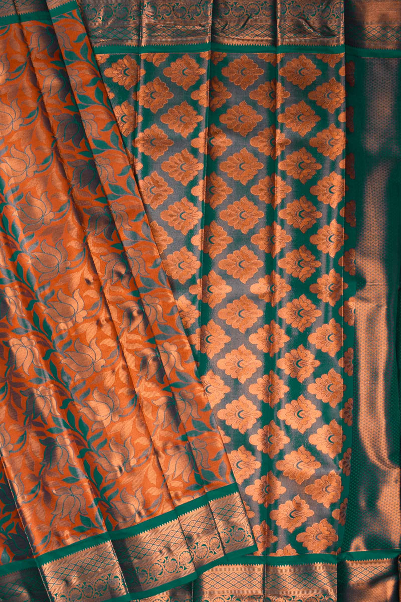 Orange with green contrast art silk saree rakshita tissue visiri