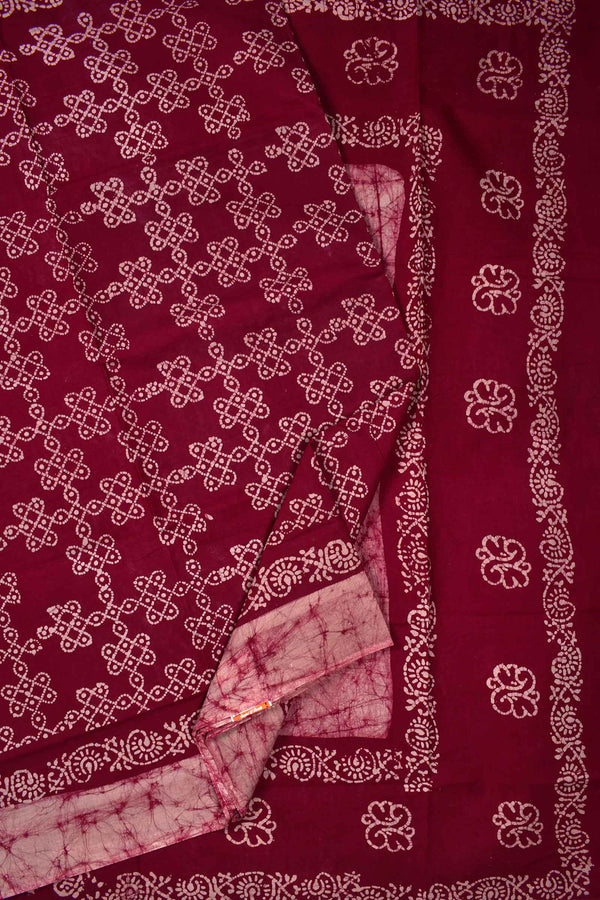 Maroon Pure Cotton Kolam Print Sungudi Saree