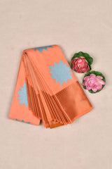 Peach Semi Silk Contrast Blue Butta Saree