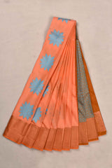 Peach Semi Silk Contrast Blue Butta Saree