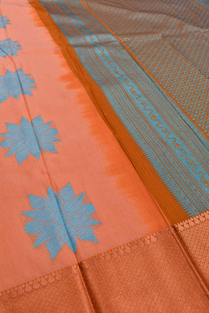 Peach Semi Silk Contrast Blue Butta Saree