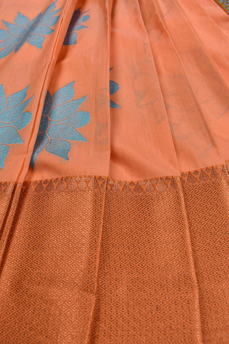 Peach Semi Silk Contrast Blue Butta Saree