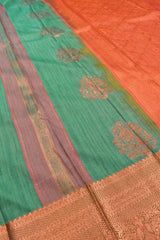 Light Blue Semi Silk Fancy Butta Contrast Orange Blouse Saree