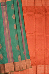 Light Blue Semi Silk Fancy Butta Contrast Orange Blouse Saree