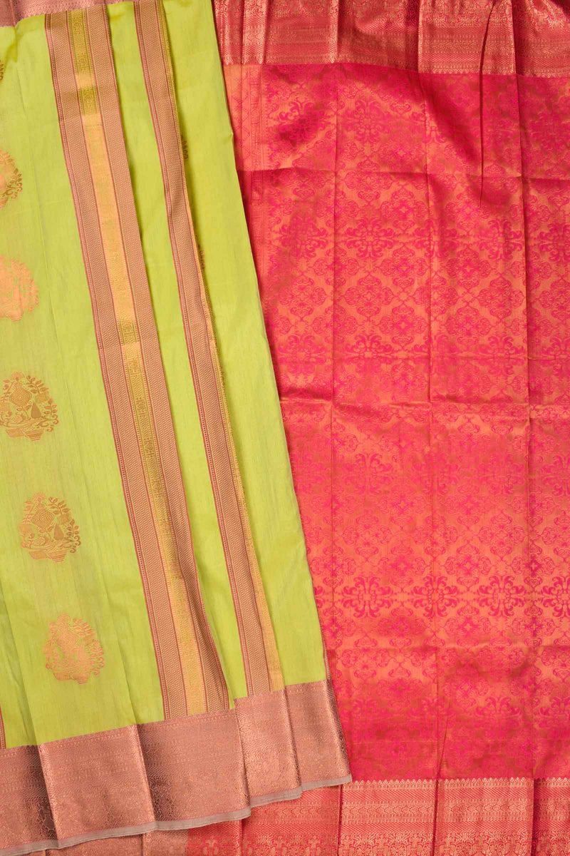 Bright Light Green Semi Silk Fancy Butta Contrast Blouse Saree