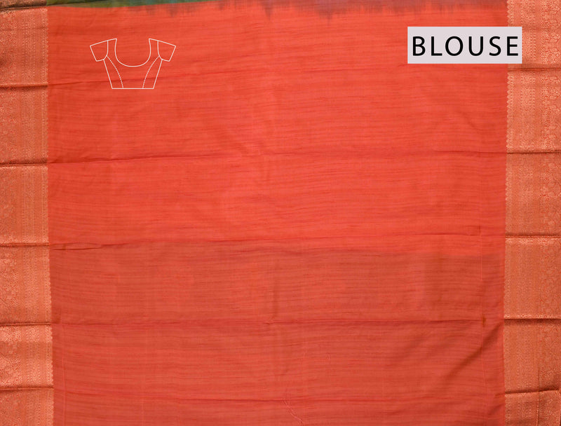 Light Blue Semi Silk Fancy Butta Contrast Orange Blouse Saree