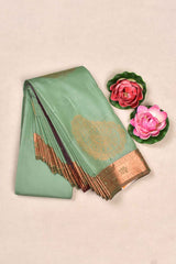 Green Soft Semi Silk Paisely Butta Contrast Blouse Saree