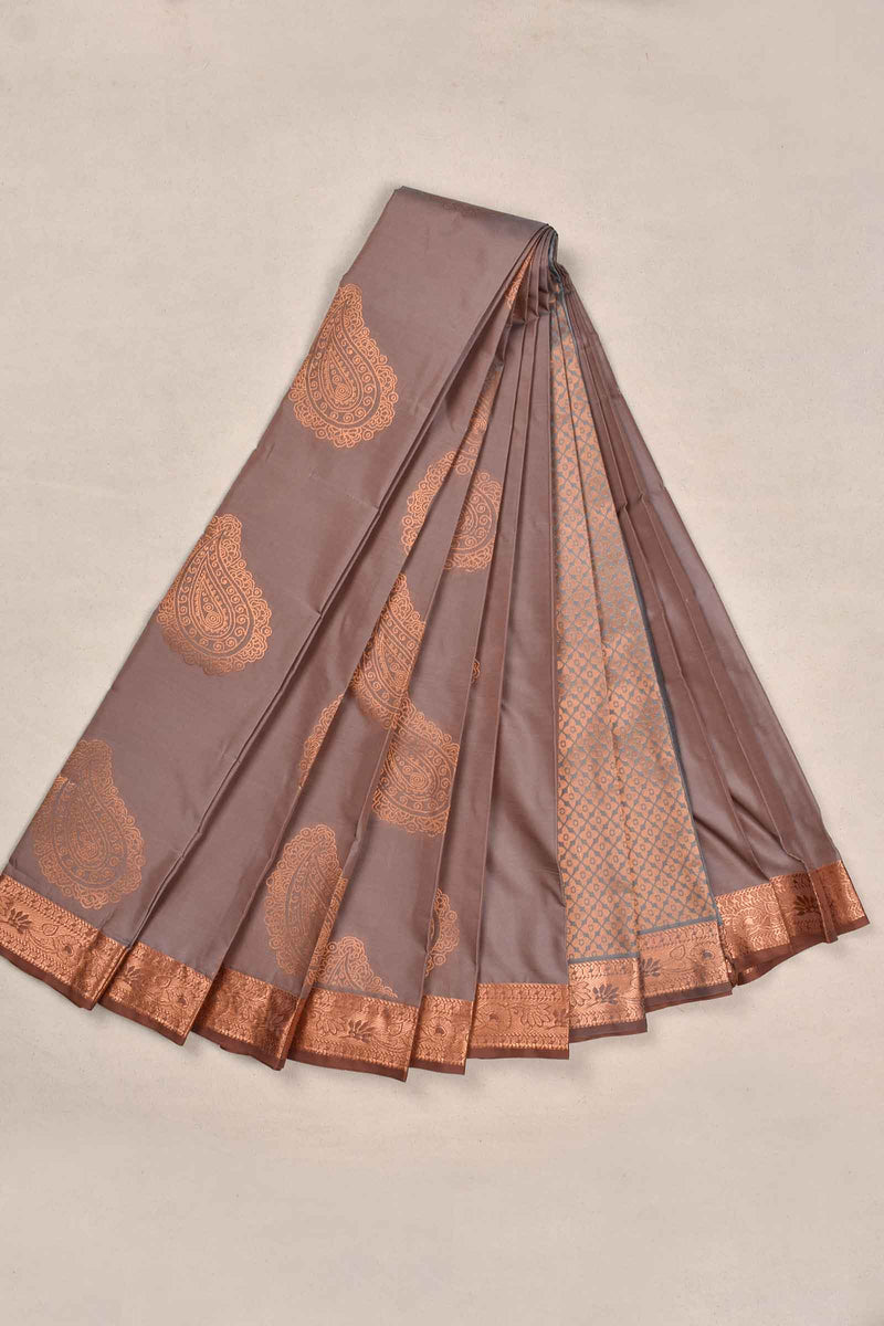 Light Mauve Soft Semi Silk Paisely Butta Saree