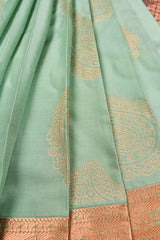 Green Soft Semi Silk Paisely Butta Contrast Blouse Saree