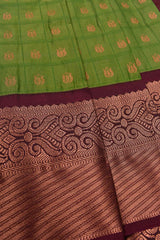 Green Semi Silk Little Lotus Butta Contrast Maroon Blouse Saree