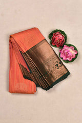 Orange Semi Silk Contrast Green Blouse Pallu Saree