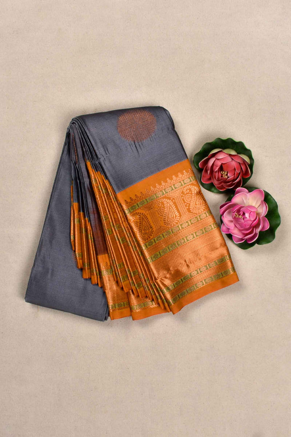 Grey Semi Silk Mango Pallu Contrast Blouse Saree