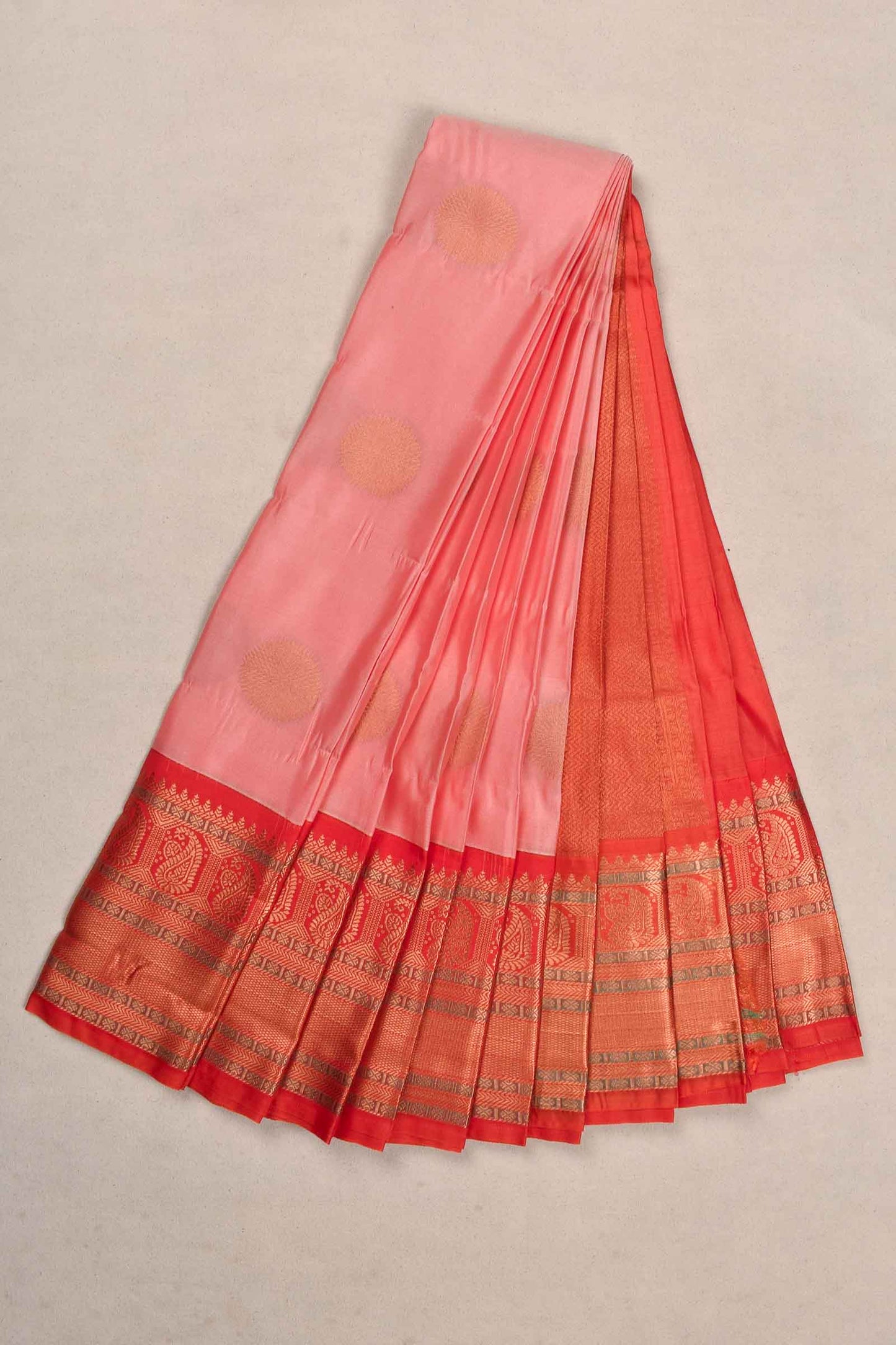 Light Pink Semi Silk Mango Pallu Contrast Red Blouse Saree