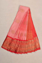 Light Pink Semi Silk Mango Pallu Contrast Red Blouse Saree