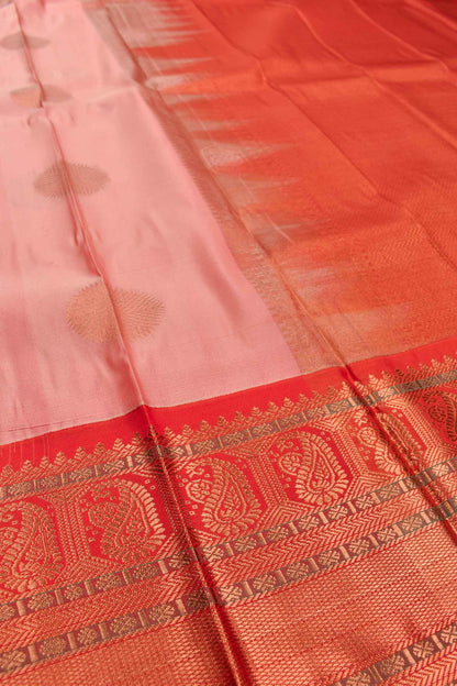 Light Pink Semi Silk Mango Pallu Contrast Red Blouse Saree