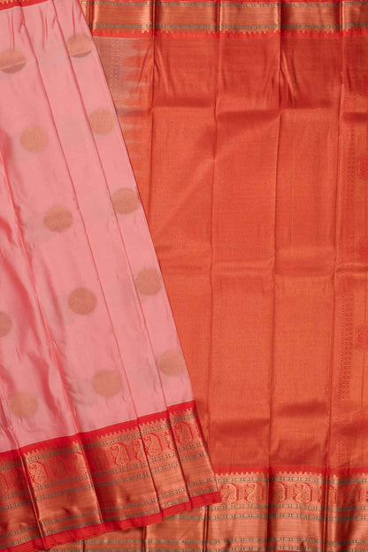 Light Pink Semi Silk Mango Pallu Contrast Red Blouse Saree