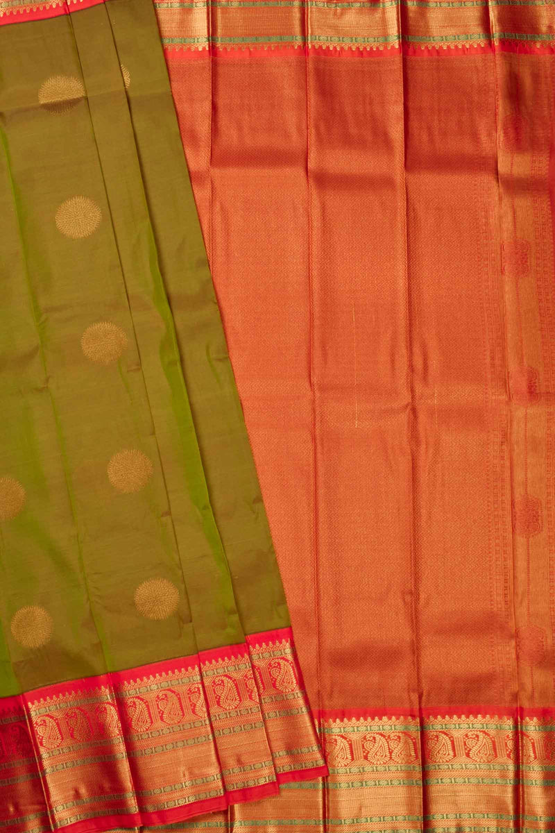 Green Semi Silk Mango Pallu Contrast Blouse Saree