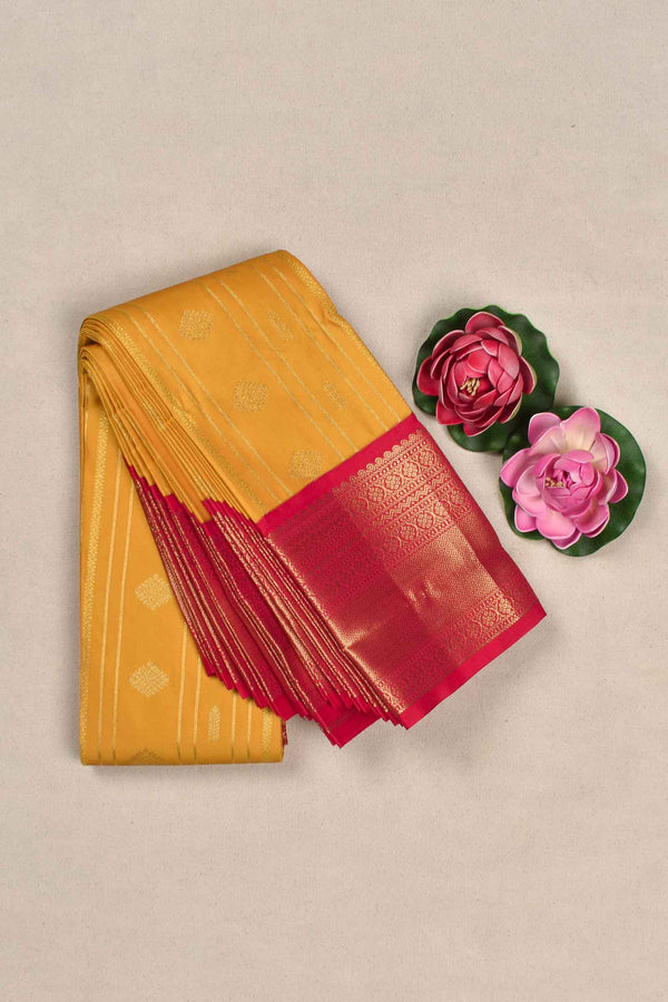 Yellow Semi Silk Contrast PinkBlouse Pallu Saree