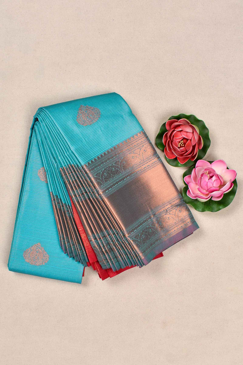 Blue Semi Silk Traditional Butta Contrast Pallu Blouse Saree