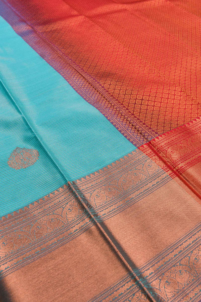 Blue Semi Silk Traditional Butta Contrast Pallu Blouse Saree