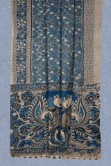 Blue on Blue Kalamkari Pure Cotton Printed Saree