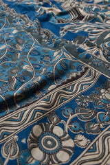 Blue on Blue Kalamkari Pure Cotton Printed Saree