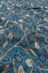 Blue on Blue Kalamkari Pure Cotton Printed Saree