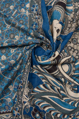 Blue on Blue Kalamkari Pure Cotton Printed Saree