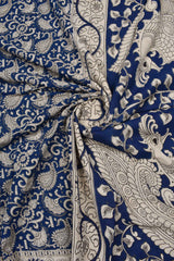 Blue Kalamkari Pure Cotton Paisely Flowers Printed Peacock Pallu Saree