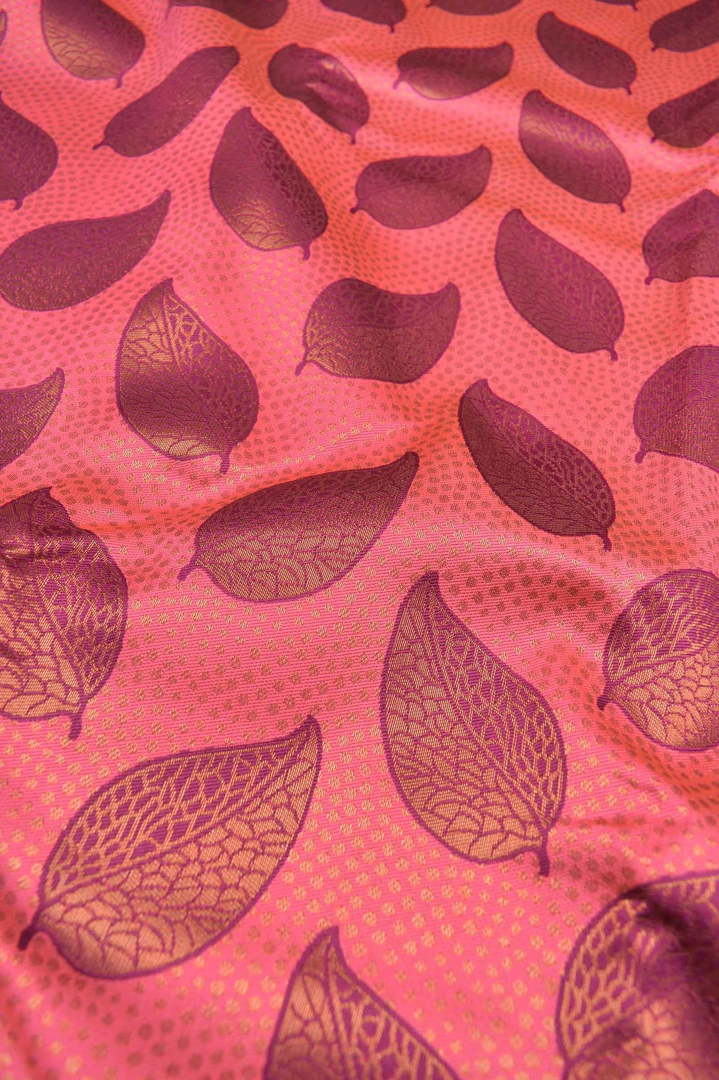 Dark Pink Semi Silk Maroon Leaves Saree