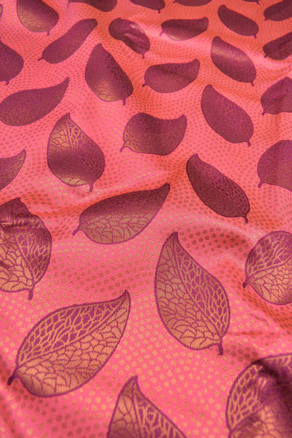 Dark Pink Semi Silk Maroon Leaves Saree