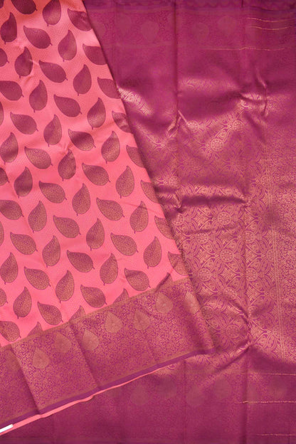Dark Pink Semi Silk Maroon Leaves Saree