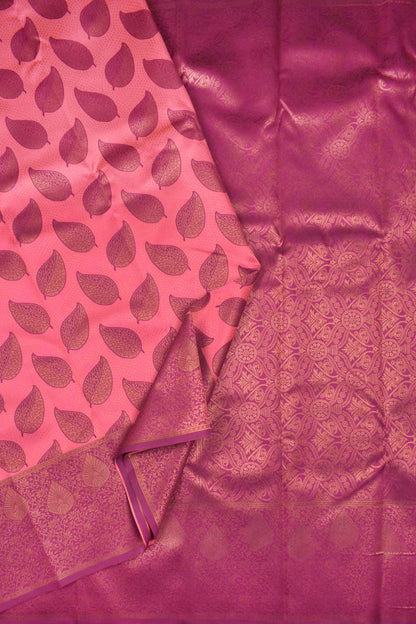 Dark Pink Semi Silk Maroon Leaves Saree