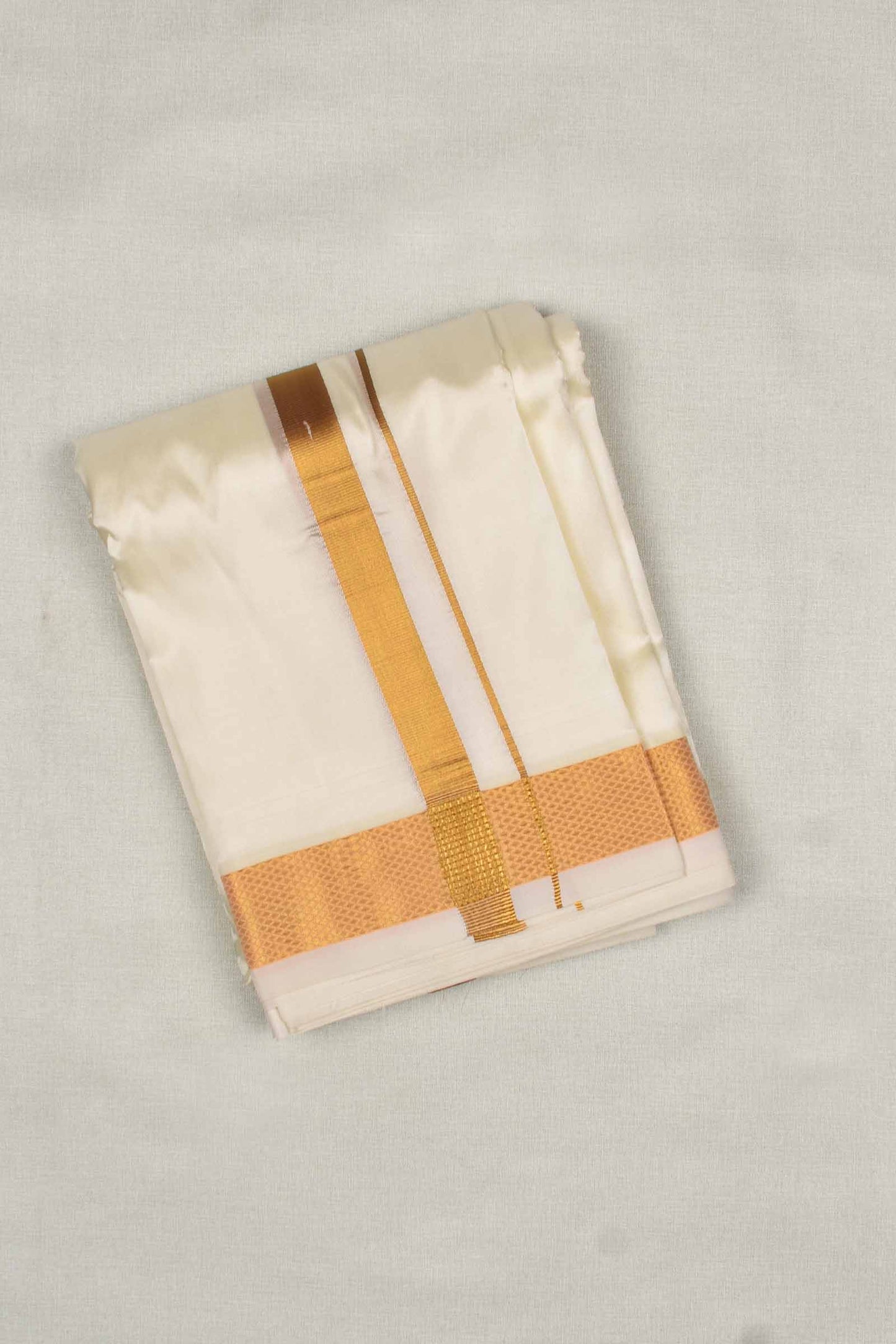 Cream Art Silk Tradional Gold Border Mens Dhoti