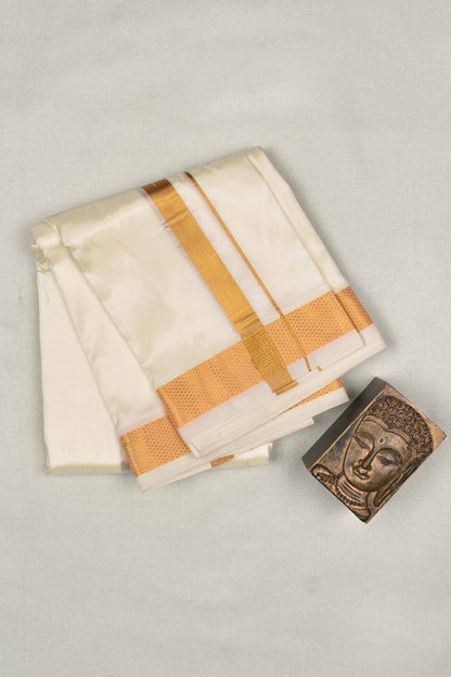 Cream Art Silk Tradional Gold Border Mens Dhoti