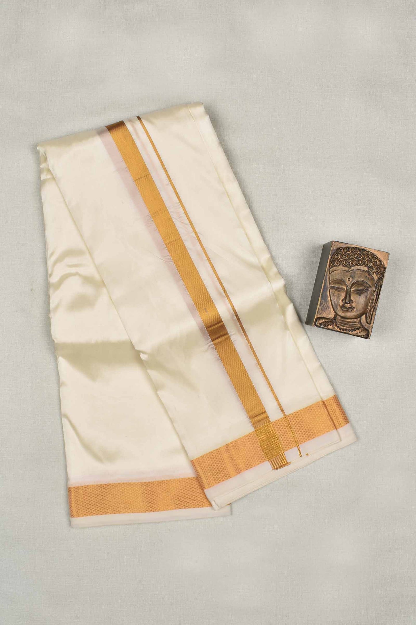 Cream Art Silk Tradional Gold Border Mens Dhoti