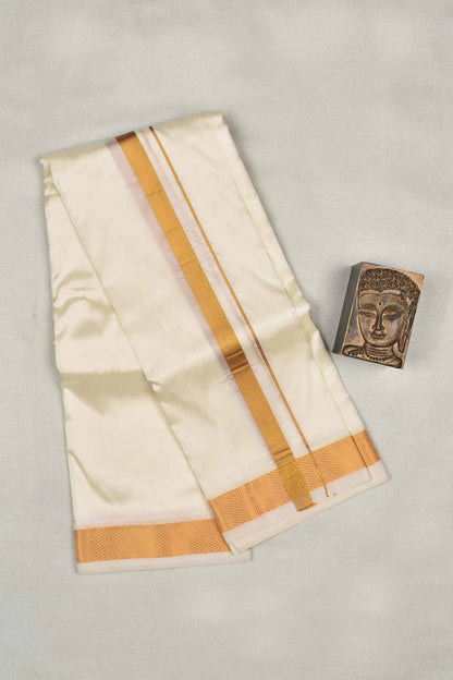 Cream Art Silk Tradional Gold Border Mens Dhoti