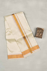 Cream Art Silk Tradional Gold Border Mens Dhoti