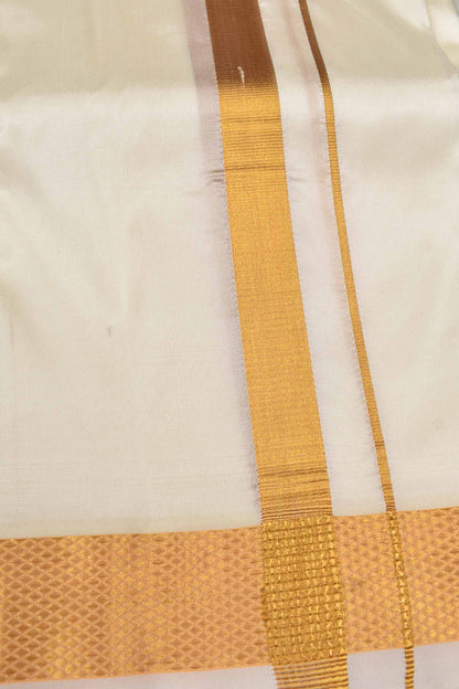 Cream Art Silk Tradional Gold Border Mens Dhoti