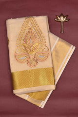 Kerala Tissue Gold Leaf Embroided Butta Saree