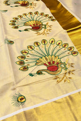 Kerala Tissue Gold Peacock Feather Butta Saree